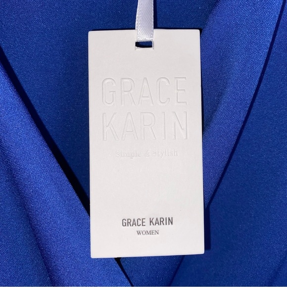 NWT Grace Karin Women’s Small Blue Wrap Long sleeve  Top With Tie Around Waist - Picture 7 of 14